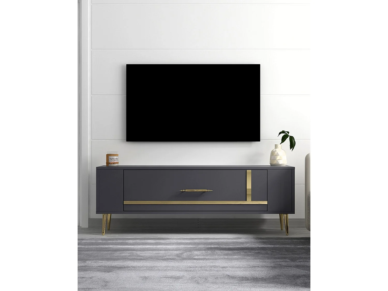 TV-Ständer – 120 cm x 48,2 cm x 26,4 cm – Anthrazit und Gold – Melamin
