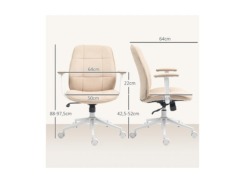 Chaise de bureau style Chesterfield réglable tissu beige