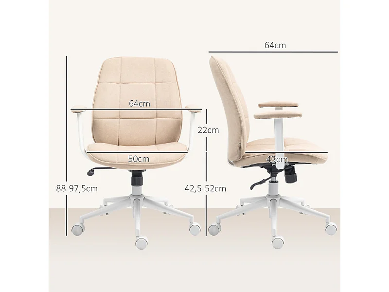 Chaise de bureau style Chesterfield réglable tissu beige