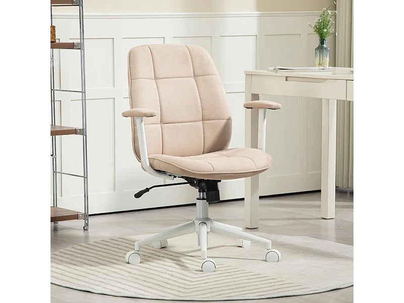 Chaise de bureau style Chesterfield réglable tissu beige
