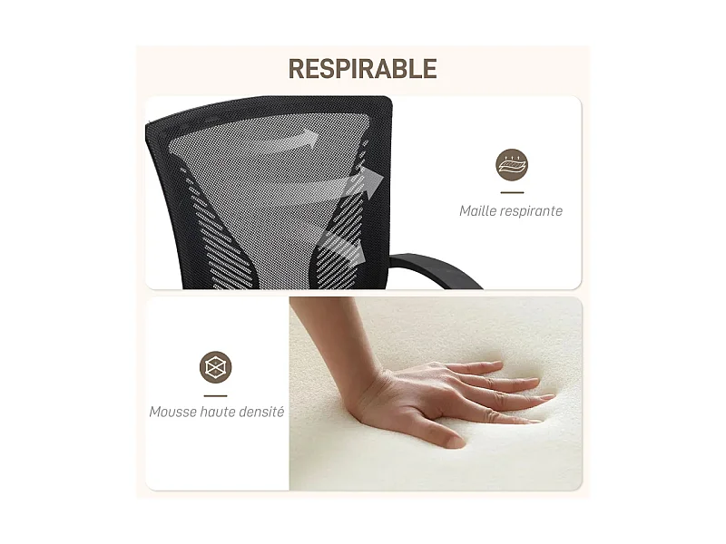 Chaise de bureau ergonomique polyester maille noir