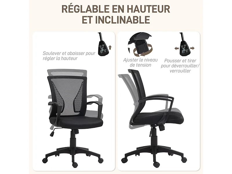 Chaise de bureau ergonomique polyester maille noir