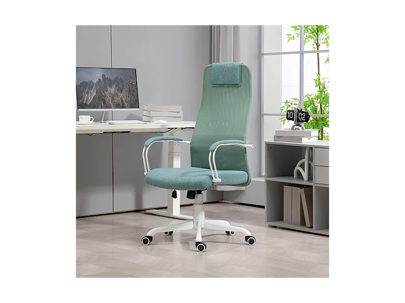 Chaise de bureau design fonction bascule réglable tissu maille vert d'eau