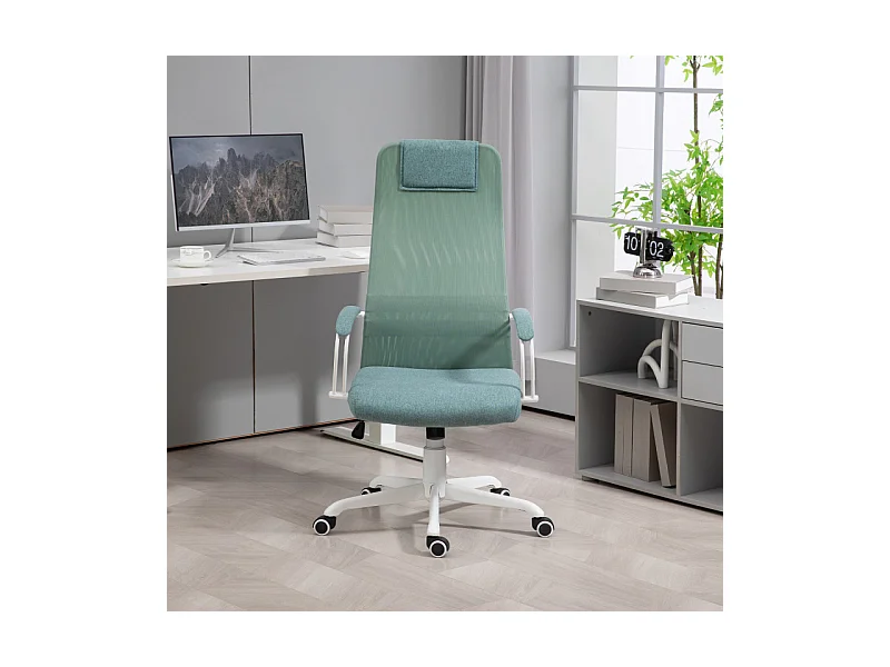 Chaise de bureau design fonction bascule réglable tissu maille vert d'eau