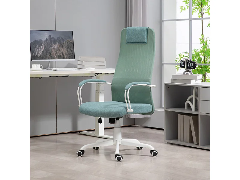 Chaise de bureau design fonction bascule réglable tissu maille vert d'eau