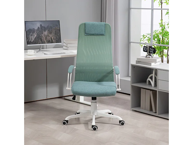 Chaise de bureau design fonction bascule réglable tissu maille vert d'eau