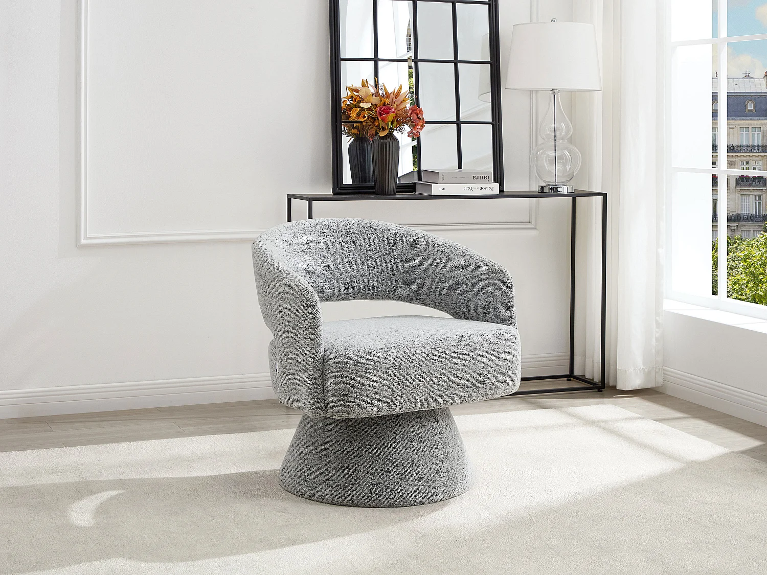 Fauteuil pivotant en tissu chenille gris FEDOTE