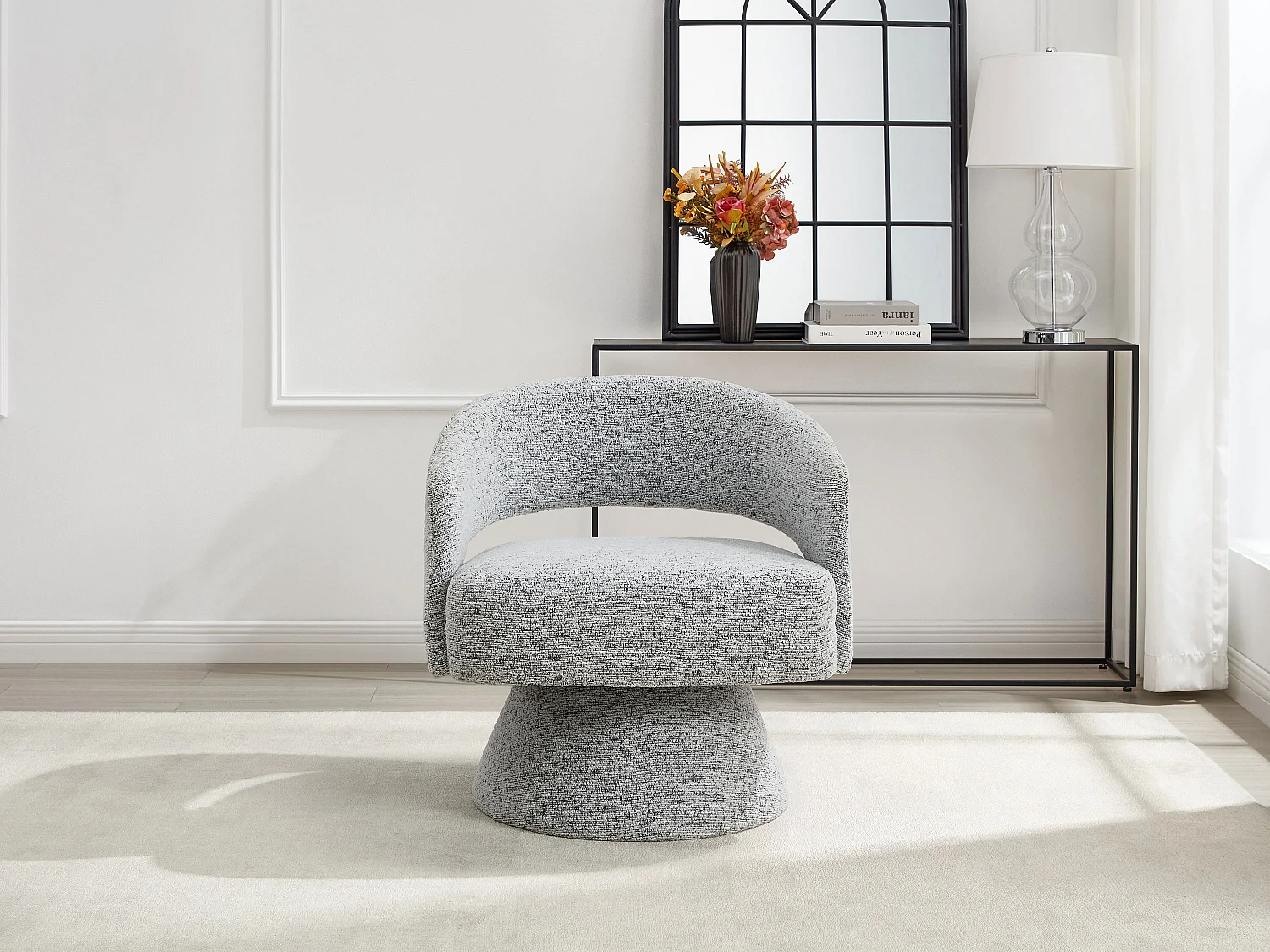 Fauteuil pivotant en tissu chenille gris FEDOTE