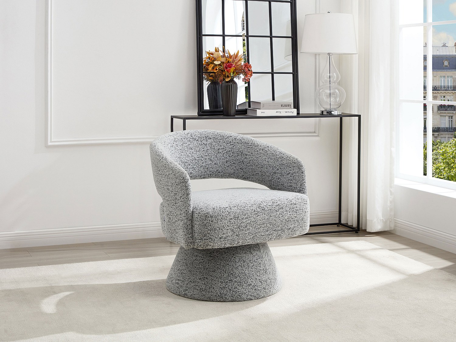 Drehbarer Sessel - Chenille Stoff Grau - FEDOTE