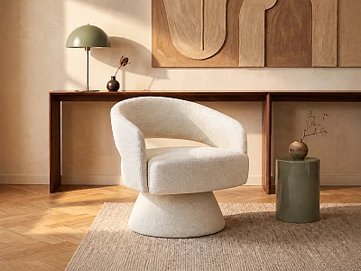 Fauteuil pivotant en tissu chenille beige FEDOTE