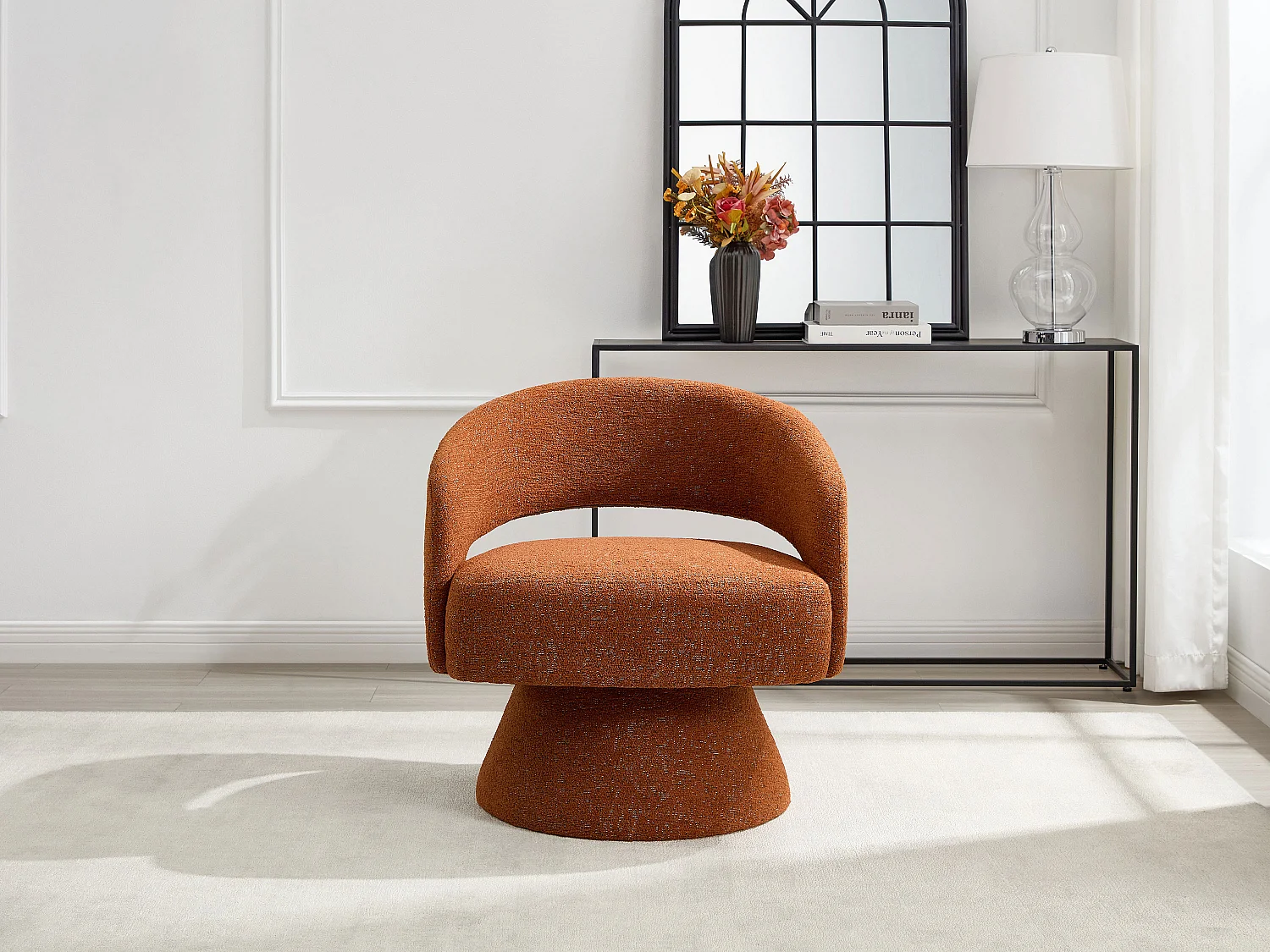 Draaiende fauteuil in terracotta chenille stof - FEDOTE
