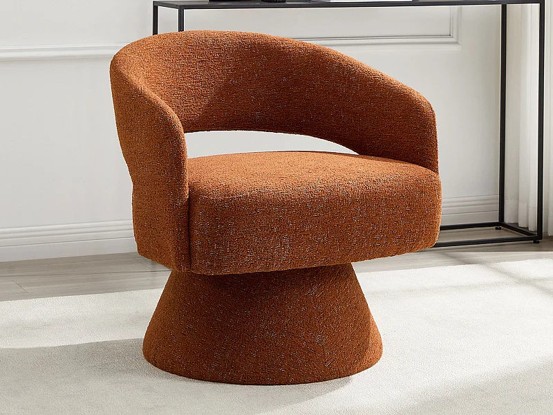Fauteuil pivotant en tissu chenille terracotta FEDOTE
