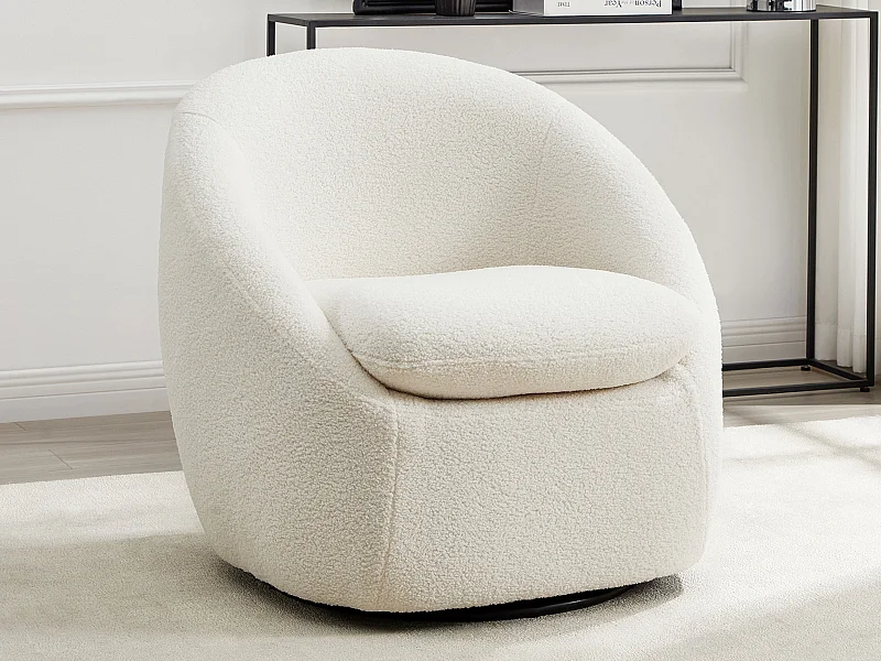 Drehbarer Sessel - Bouclé Stoff Weiß - NETALIO