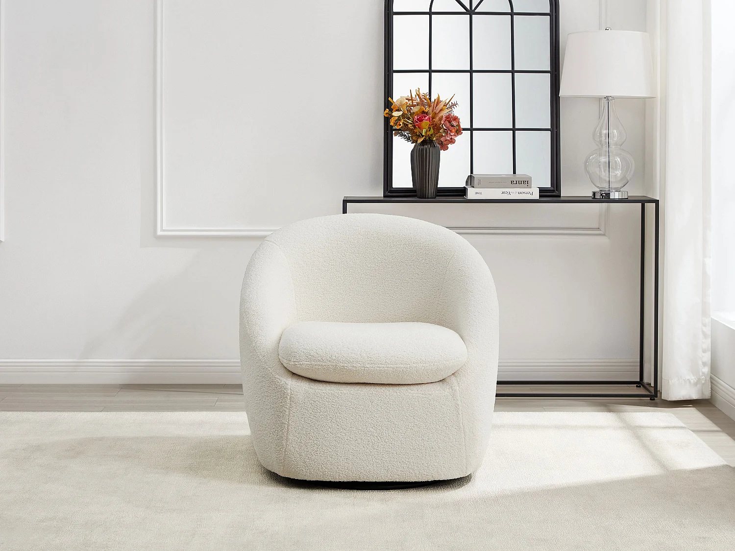 Fauteuil pivotant en tissu bouclette blanc NETALIO