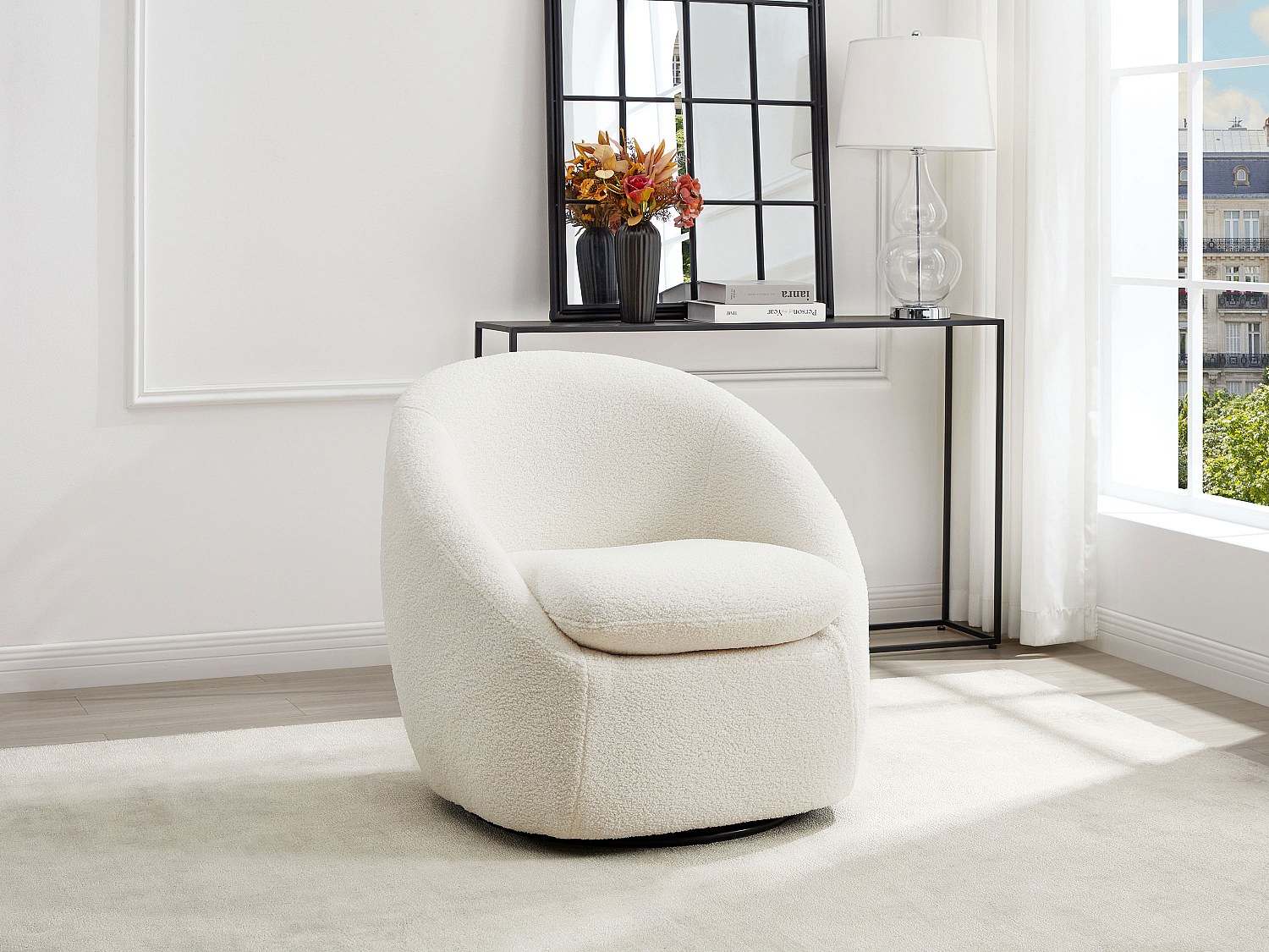 Vente-unique Drehbarer Sessel - Bouclé Stoff Weiß - Netalio