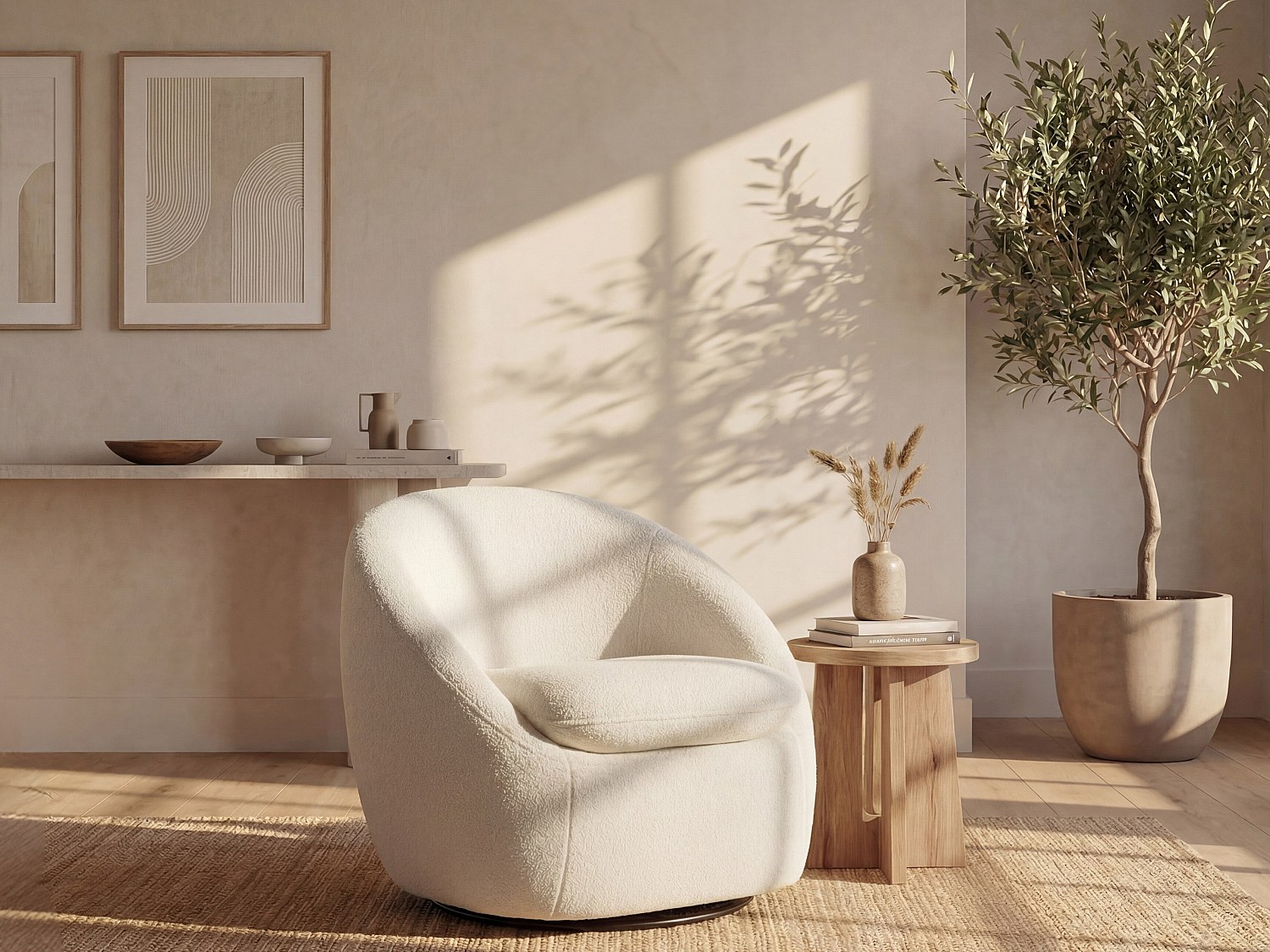 Drehbarer Sessel - Bouclé Stoff Weiß - NETALIO