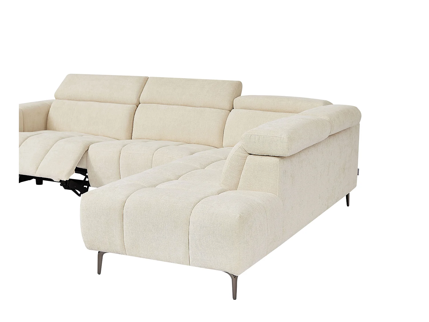 Elektrische relaxhoekbank met hoek rechts in beige gestructureerde stof  - CALDORIA