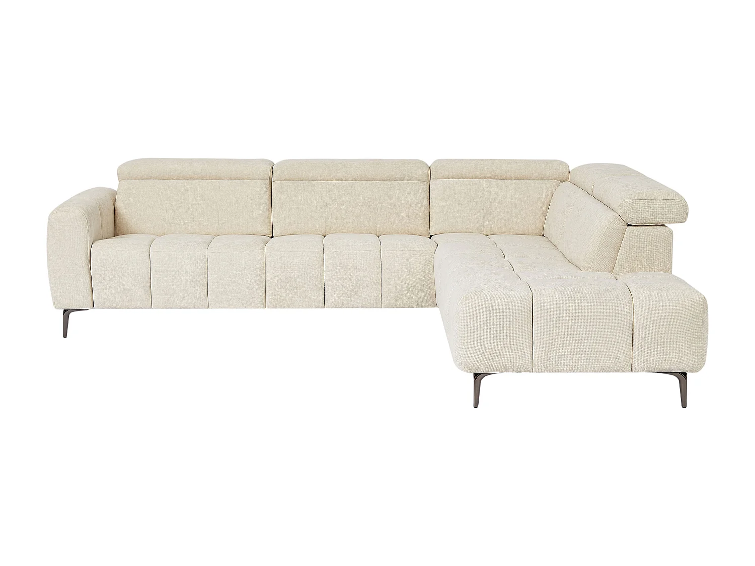 Canapé d'angle droit relax électrique en tissu texturé beige CALDORIA