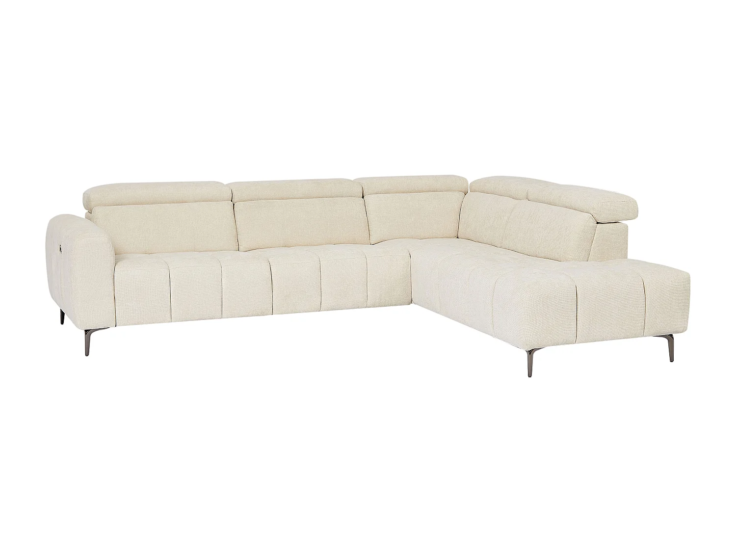 Canapé d'angle droit relax électrique en tissu texturé beige CALDORIA