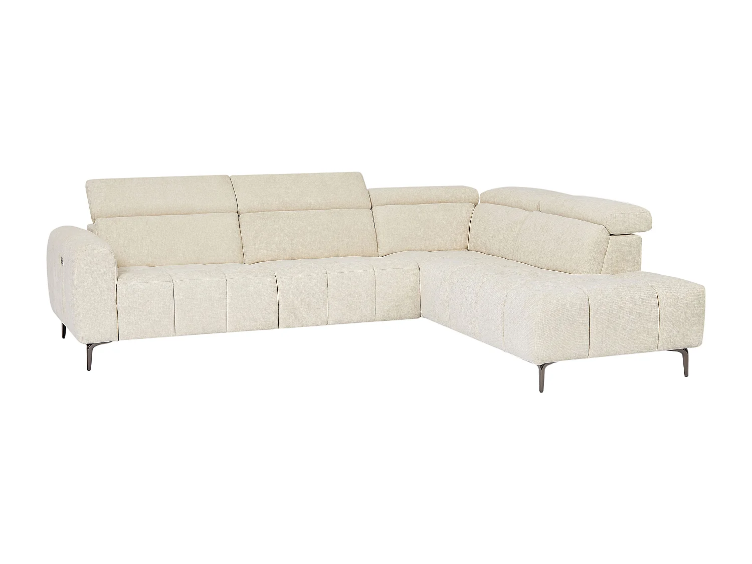 Canapé d'angle droit relax électrique en tissu texturé beige CALDORIA