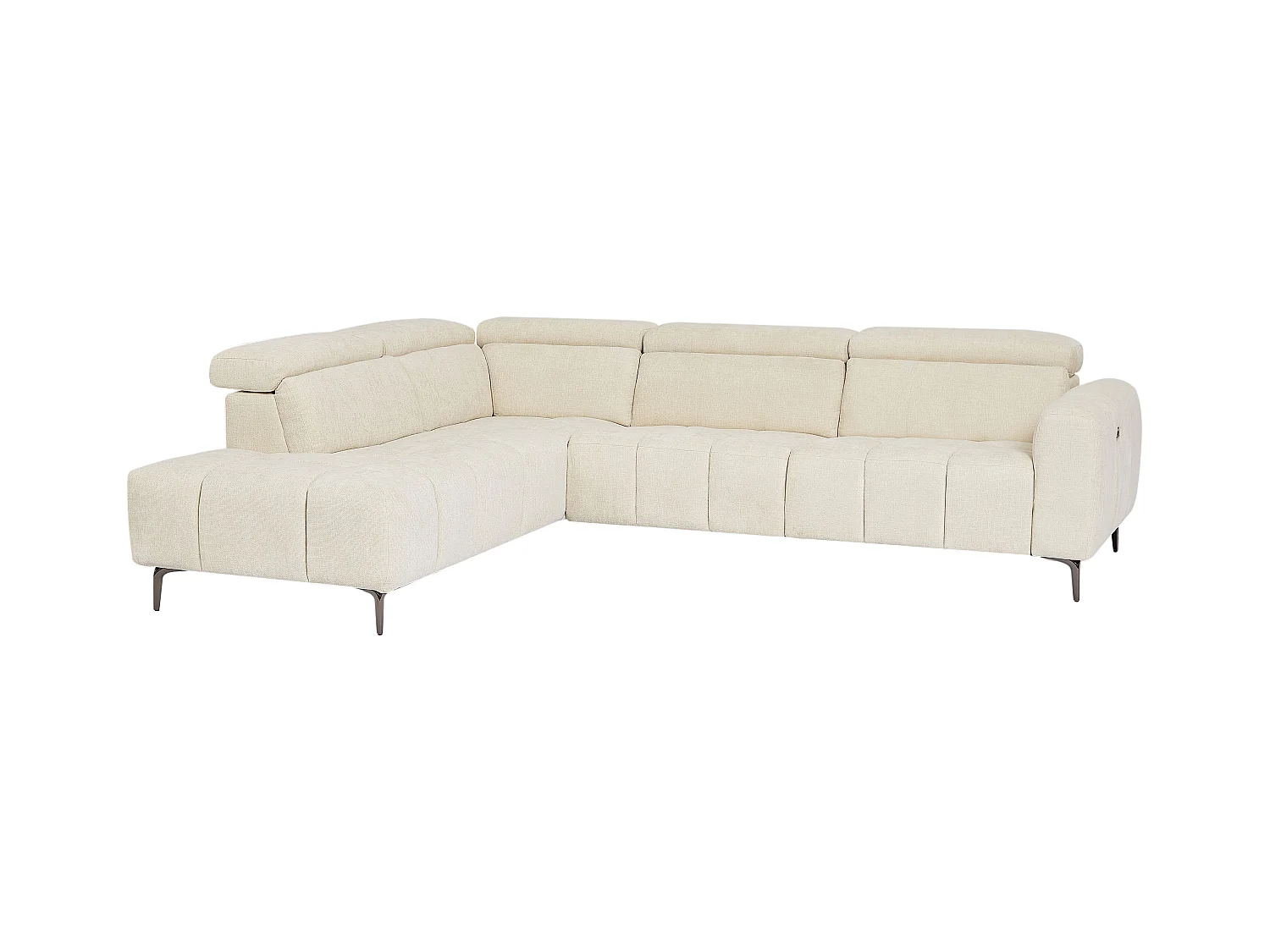 Vänsterställd hörnsoffa med elektrisk avslappningsfunktion i beige texturerat tyg CALDORIA