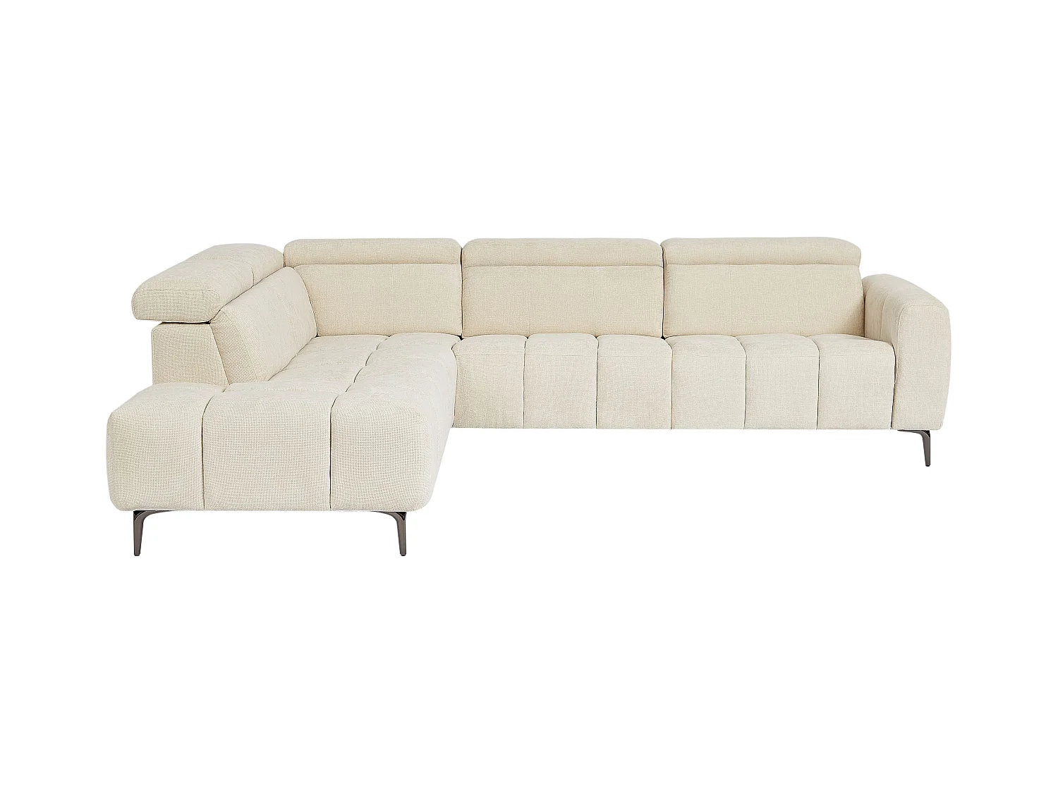 Elektrische relaxhoekbank met hoek links in beige gestructureerde stof  - CALDORIA