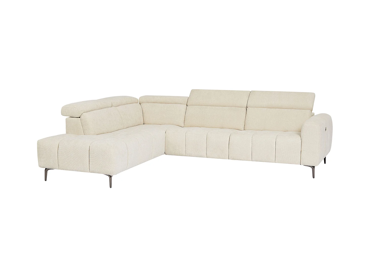 Elektrische relaxhoekbank met hoek links in beige gestructureerde stof  - CALDORIA