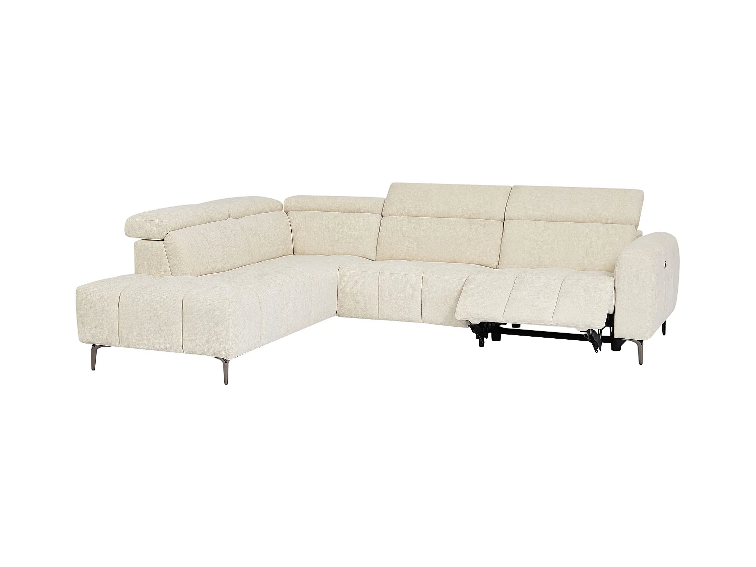 Elektrische relaxhoekbank met hoek links in beige gestructureerde stof  - CALDORIA
