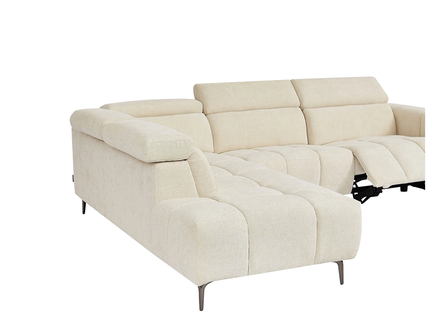 Elektrische relaxhoekbank met hoek links in beige gestructureerde stof  - CALDORIA