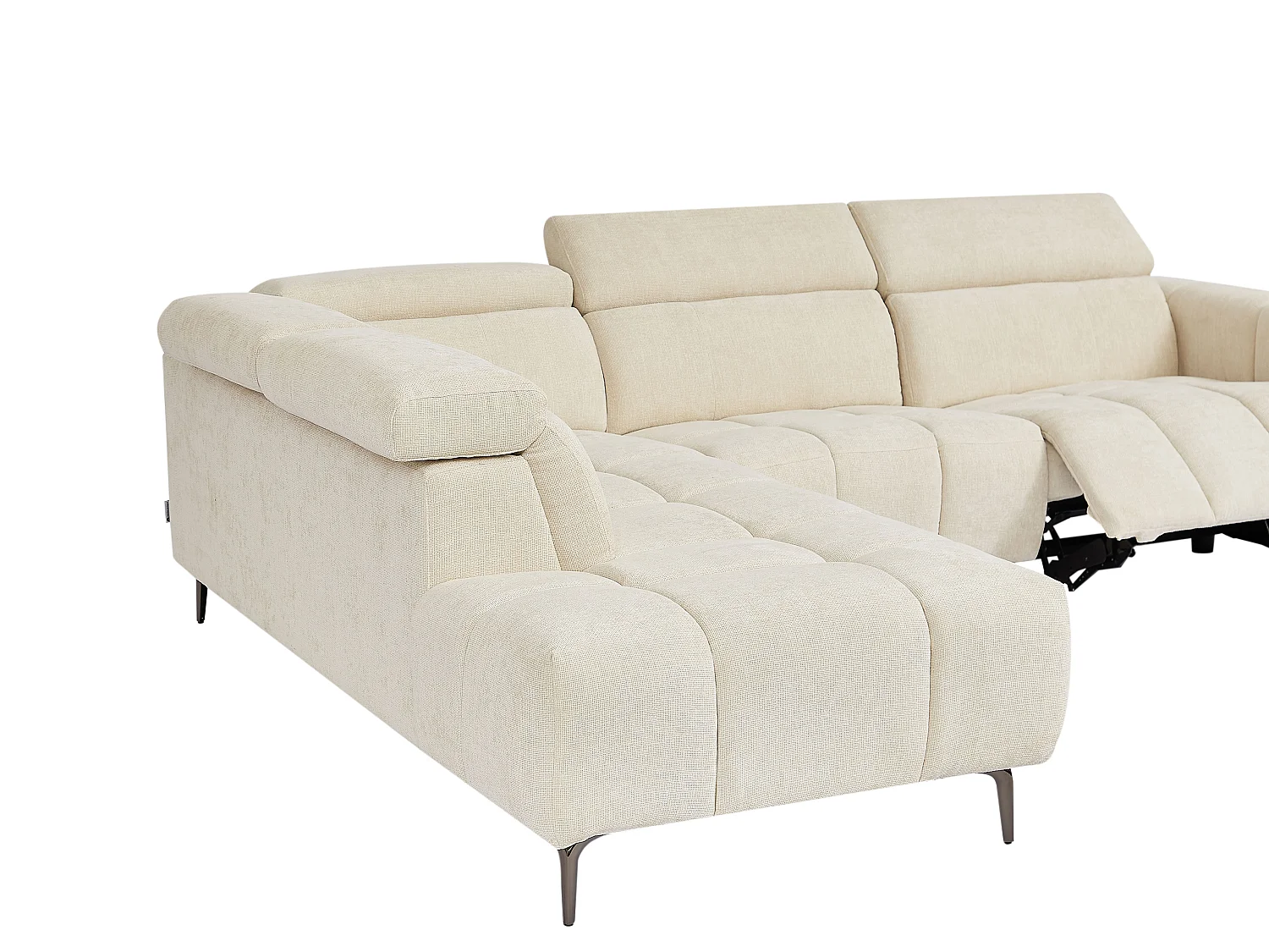 Canapé d'angle gauche relax électrique en tissu texturé beige CALDORIA