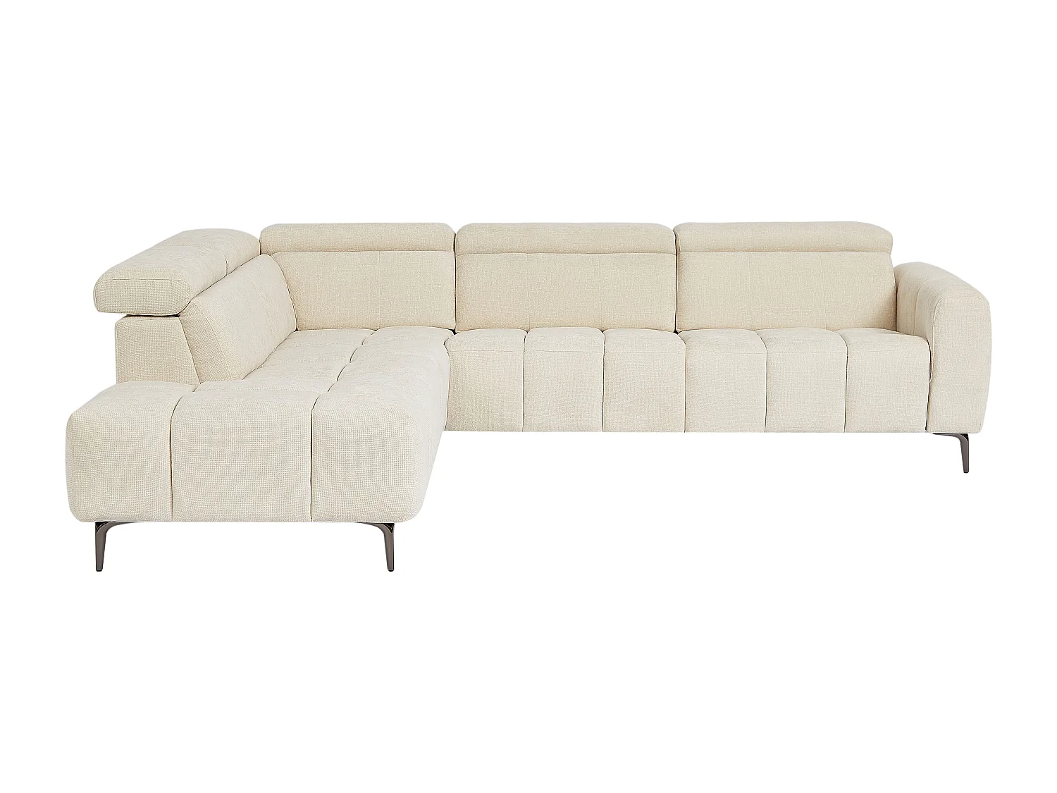 Canapé d'angle gauche relax électrique en tissu texturé beige CALDORIA