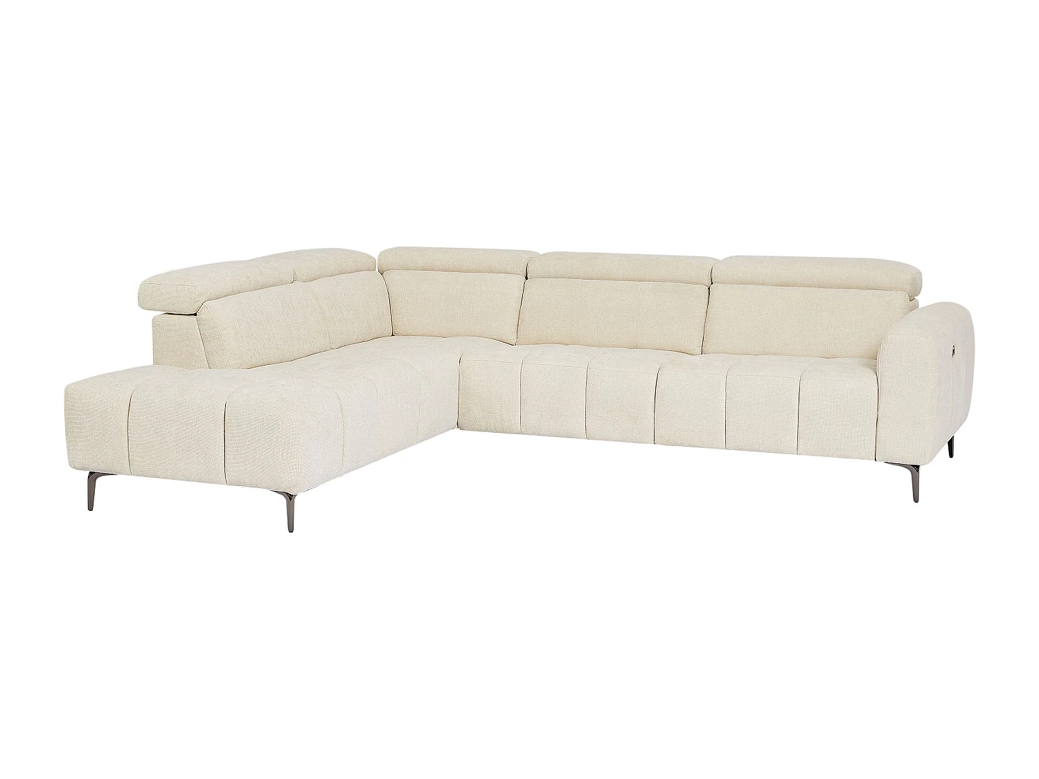 Canapé d'angle gauche relax électrique en tissu texturé beige CALDORIA