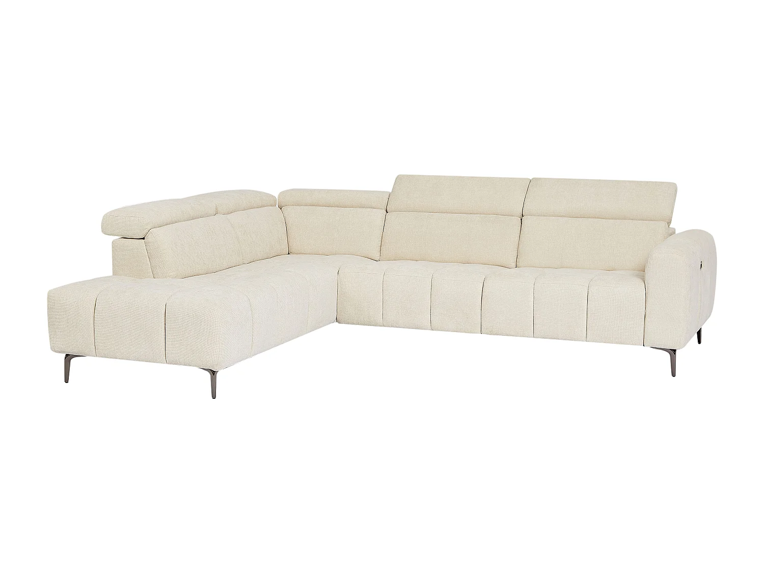 Canapé d'angle gauche relax électrique en tissu texturé beige CALDORIA
