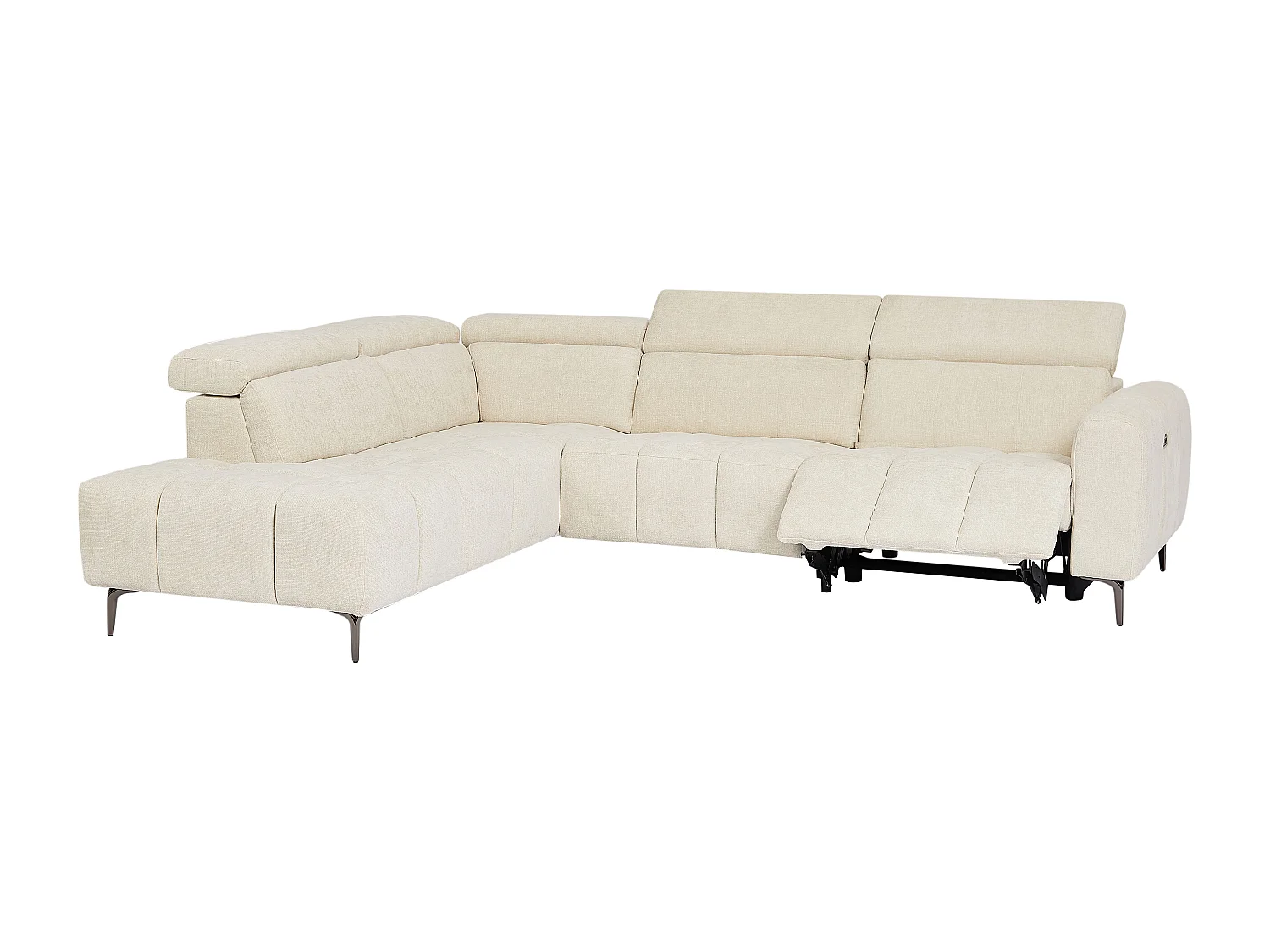 Canapé d'angle gauche relax électrique en tissu texturé beige CALDORIA