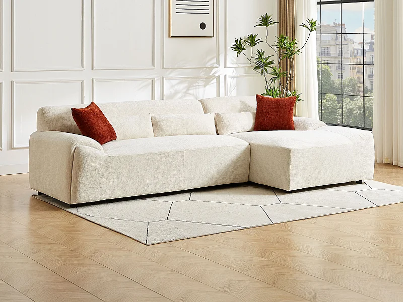 Ecksofa - Ecke rechts - Chenille-Stoff - Beige - OVILIO