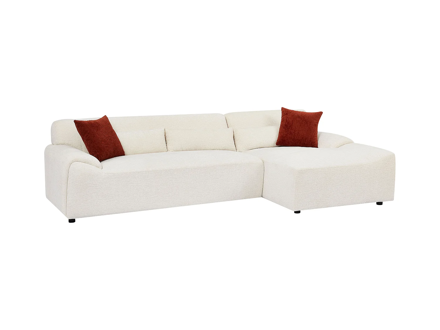 Canapé d'angle droit en tissu chenille beige OVILIO