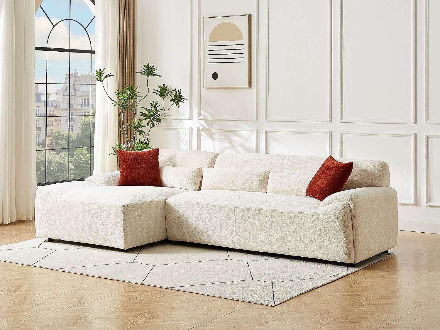Vente-unique Ecksofa - Ecke Links - Chenille-Stoff - Beige - Ovilio