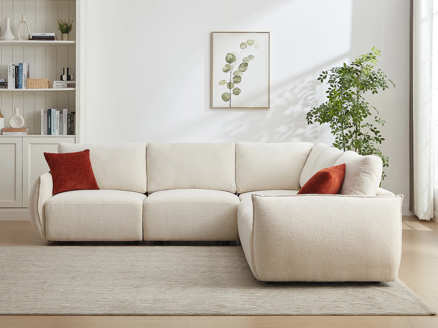 Canapé d'angle en tissu chenille beige OCTAVINE