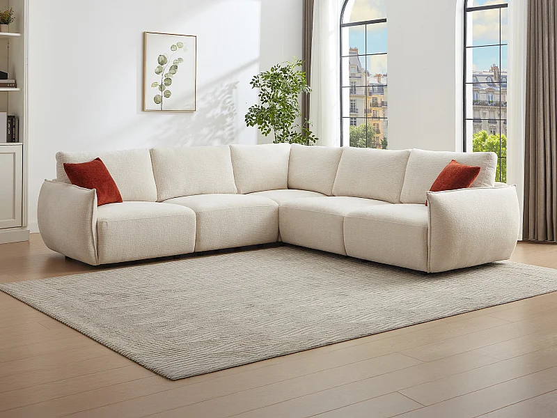 Divano angolare in ciniglia beige - OCTAVINE