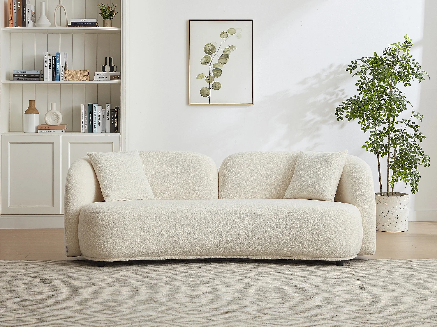 Canapé 3 places en tissu bouclette blanc LINORIA