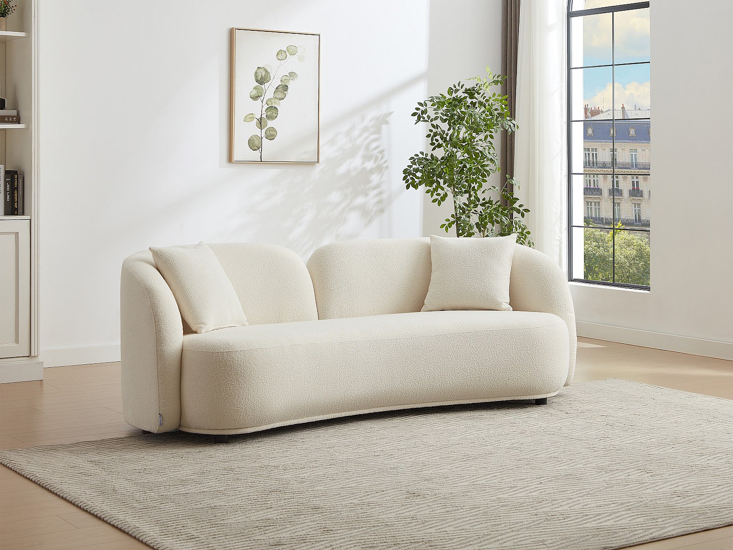 Sofa 3‑Sitzer – Bouclé-Stoff – Weiß – LINORIA günstig online kaufen