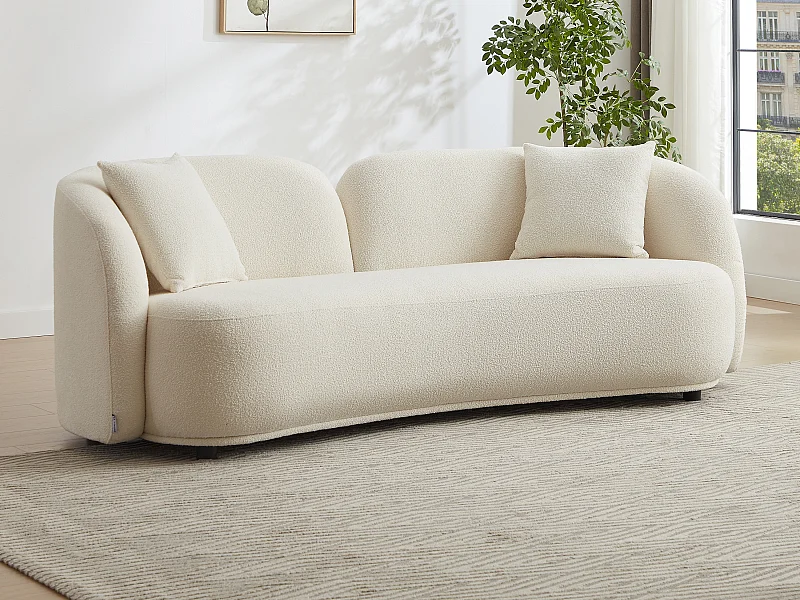 Divano 3 posti tessuto bouclette bianco - LINORIA