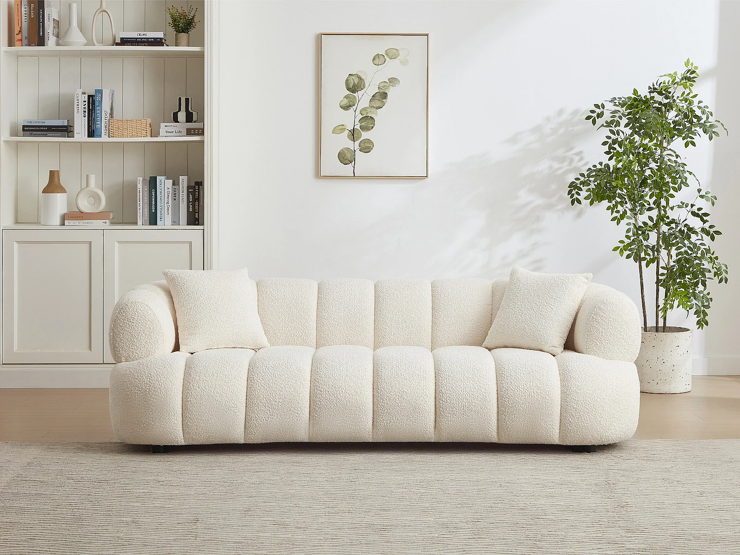 Divano 3 posti in tessuto bouclette bianco sporco COLIANI