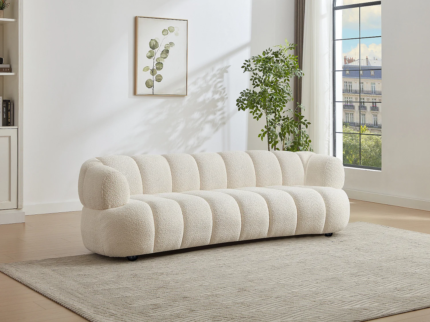 Canapé 3 places en tissu bouclette blanc cassé COLIANI