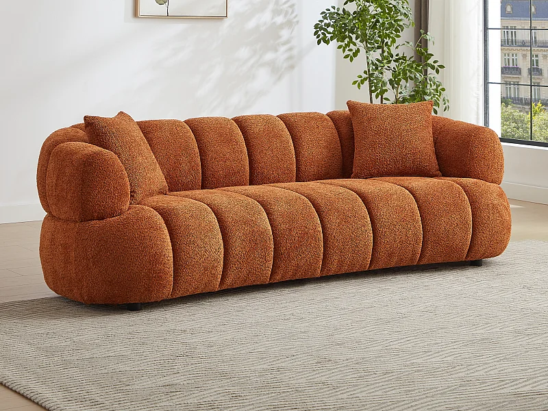 Canapé 3 places en tissu bouclette terracotta COLIANI