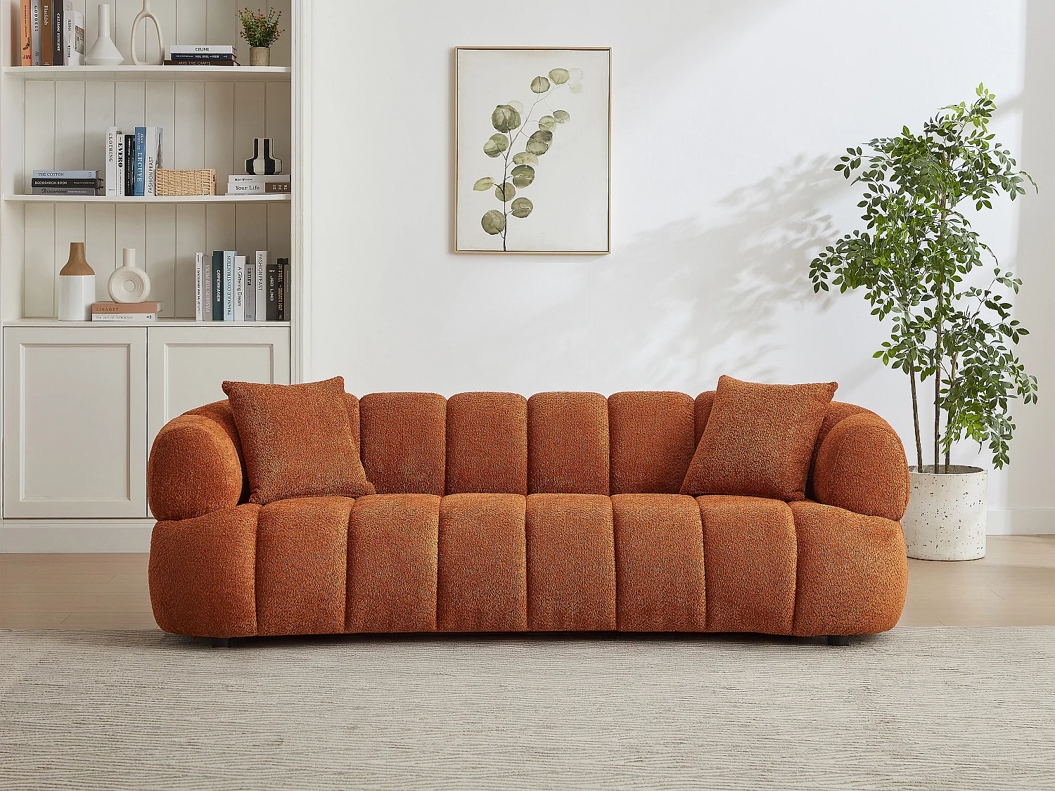 Canapé 3 places en tissu bouclette terracotta COLIANI