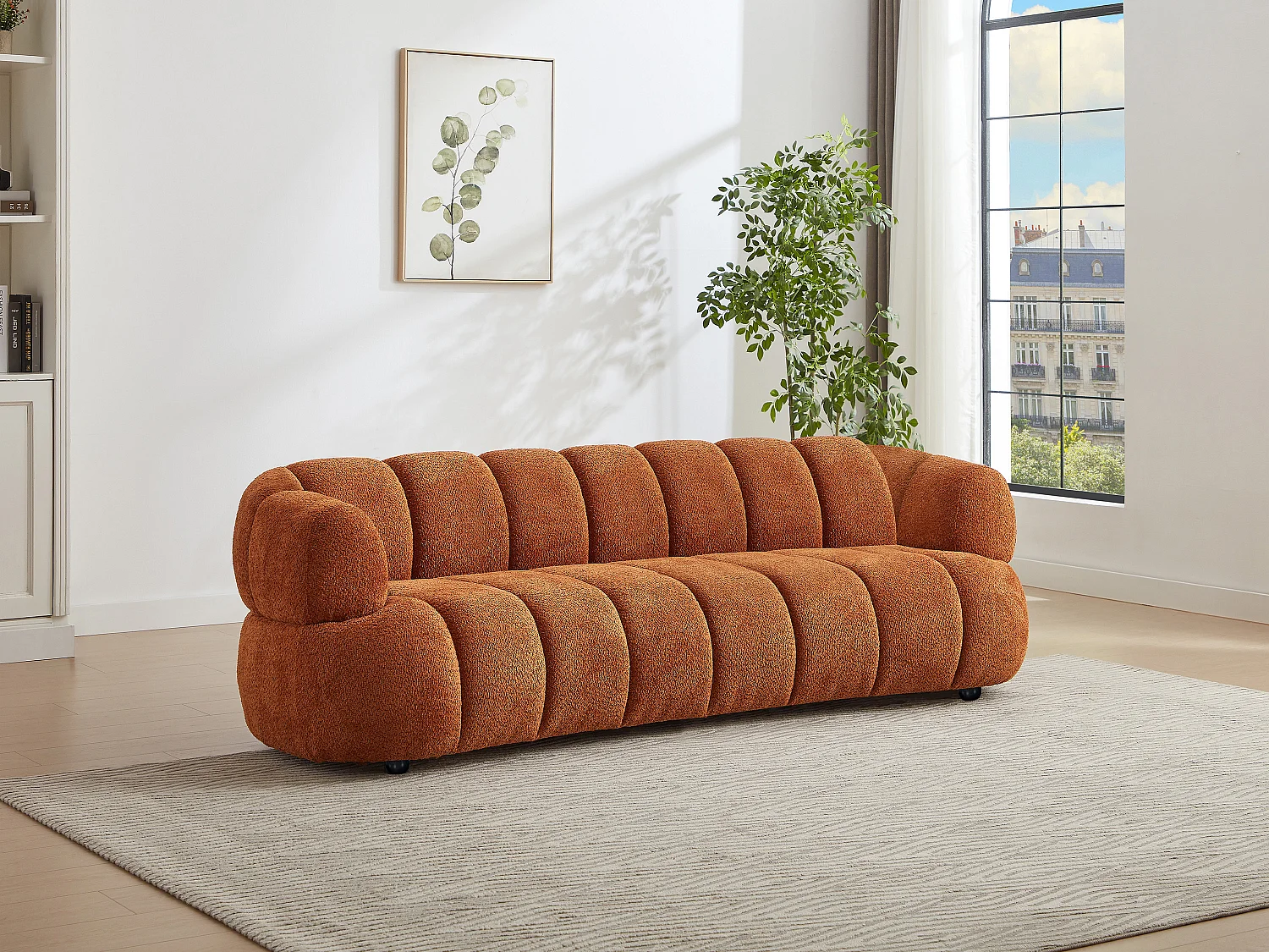 3-seters sofa i terrakotta bouclé-stoff COLIANI