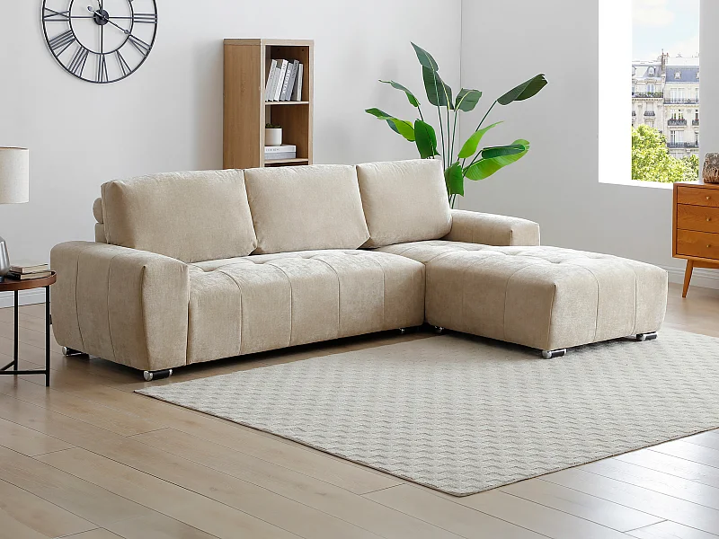 Canapé d'angle droit en tissu beige MICHELIA