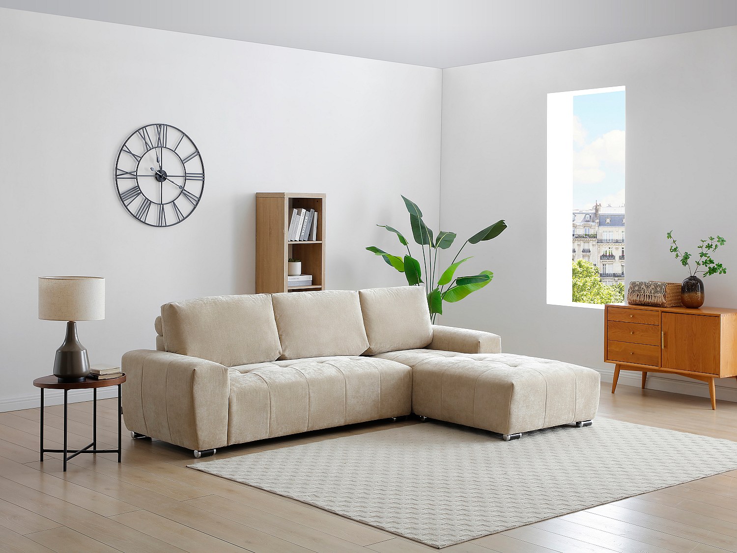 Vente-unique Ecksofa - Ecke Rechts - Stoff Beige - Michelia