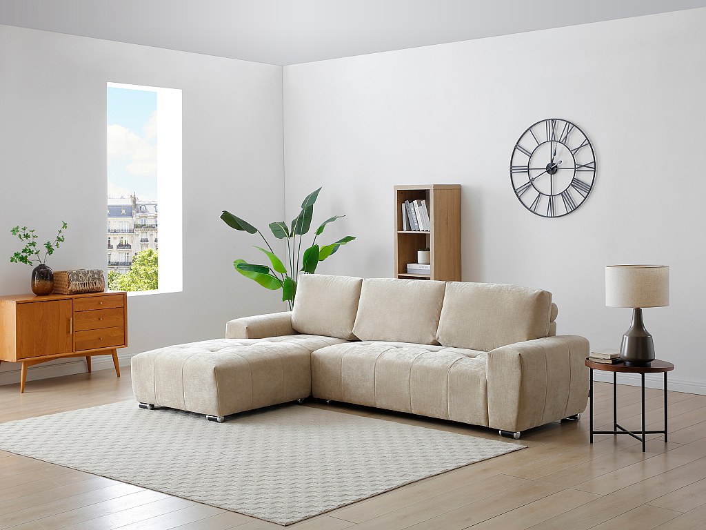 Canapé d'angle gauche en tissu beige MICHELIA